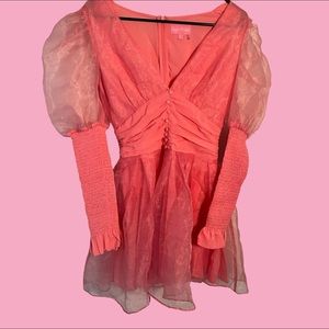 Dolls Kill Sugar Thrillz Pink Long Sleeve Coquette Dress